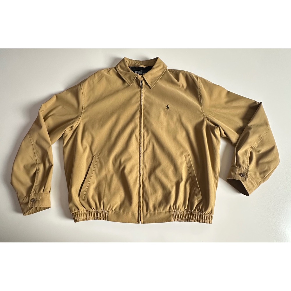 VTG Polo Ralph Lauren Men Harrington Jacket Tan Beige Full Zip Plaid Lined READ